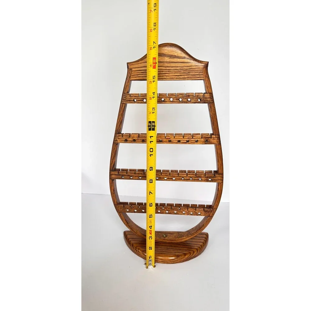Vintage Arched Wooden Earring Holder Stand – Solid Oak Jewelry Organizer